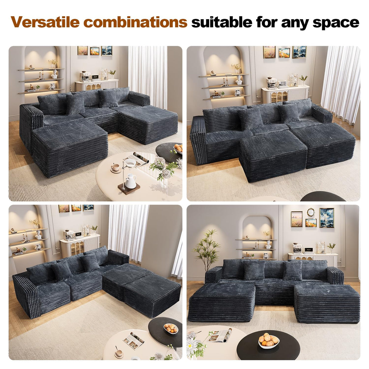 NNSNG 110" U Shaped Boneless Couches for Living Room with 2 Movable Ottomans,5 Seats Modular Cloud Sectional Couch Sofa(Gray) NNSNG