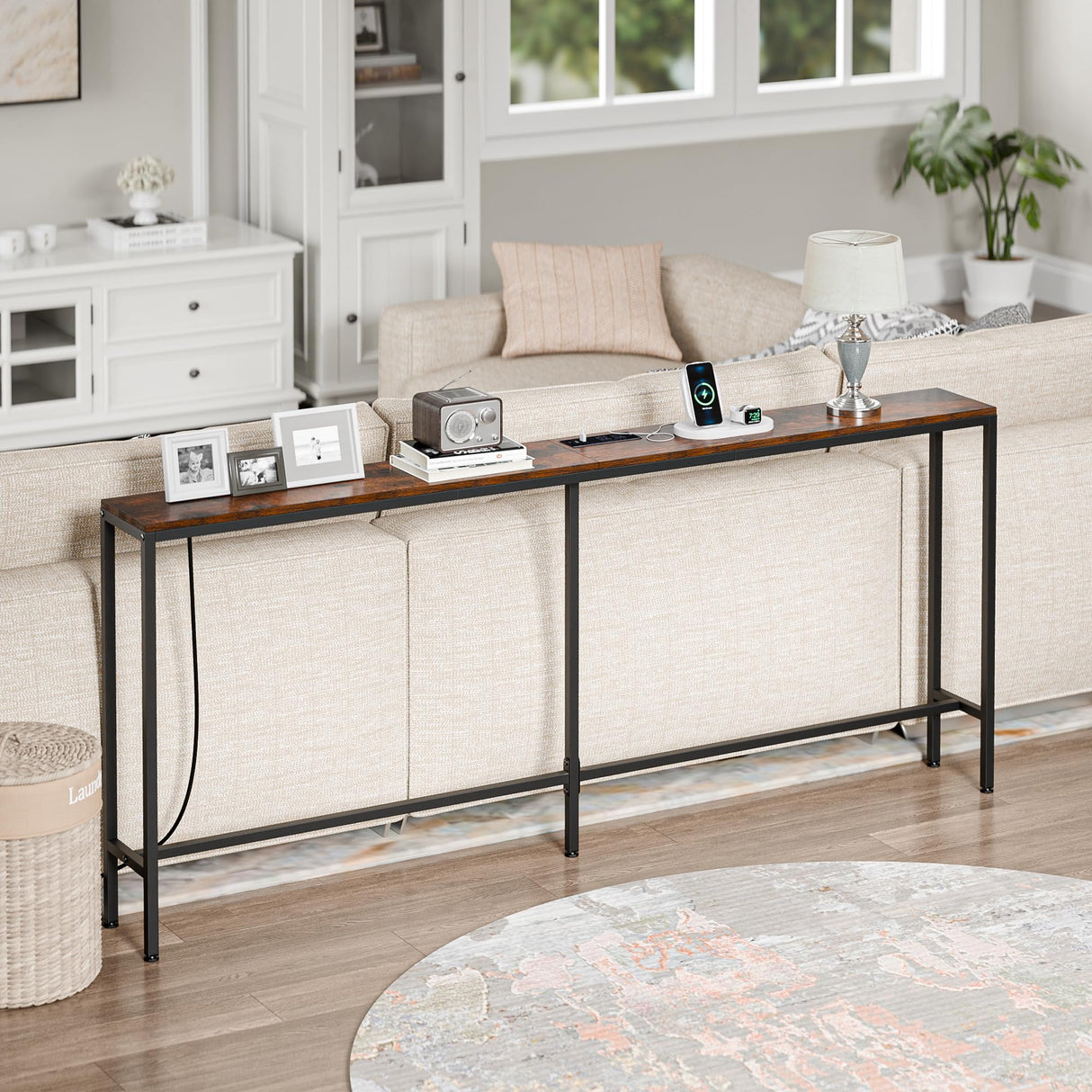 ZENY 70 Inch Console Table with Outlet, Narrow Sofa Table with Charging Station, Long Entryway Table, Hallway Table, Behind Couch Table for Living Room, Entryway, Foyer, Rustic Brown ZENY