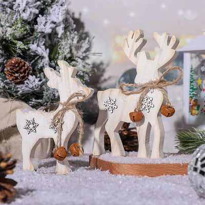 2 Pieces Reindeer Christmas Decor Christmas Deer Desk Decor Indoor Rustic Reindeer Standing Tabletop Decoration Wooden Deer Table Decor for Home Lawn Garden Decor (Yellow Bell)