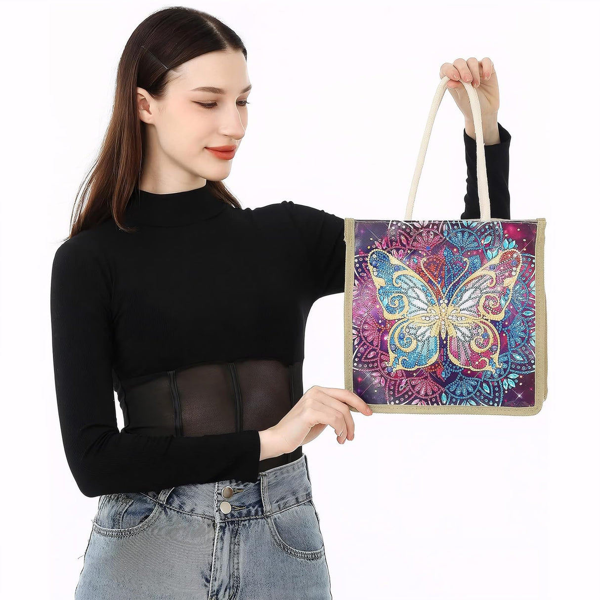 KACASHIP 5d Diamond Painting Shopping Tote Bags Kits Handmade Art Reusable Handbags Craft for Women Grandma Daughter Gifts KACASHIP