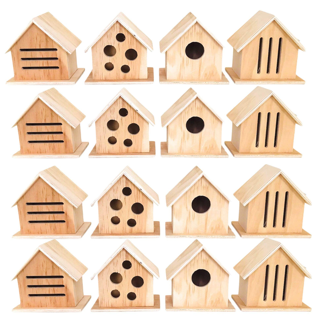 12 Pack Oojami Wooden Bird, Bee, Insect, and Butterfly Houses, DIY Paintable Craft Kit, Bulk Set for Kids and Adults, Outdoor Garden Habitat for Pollinators Oojami