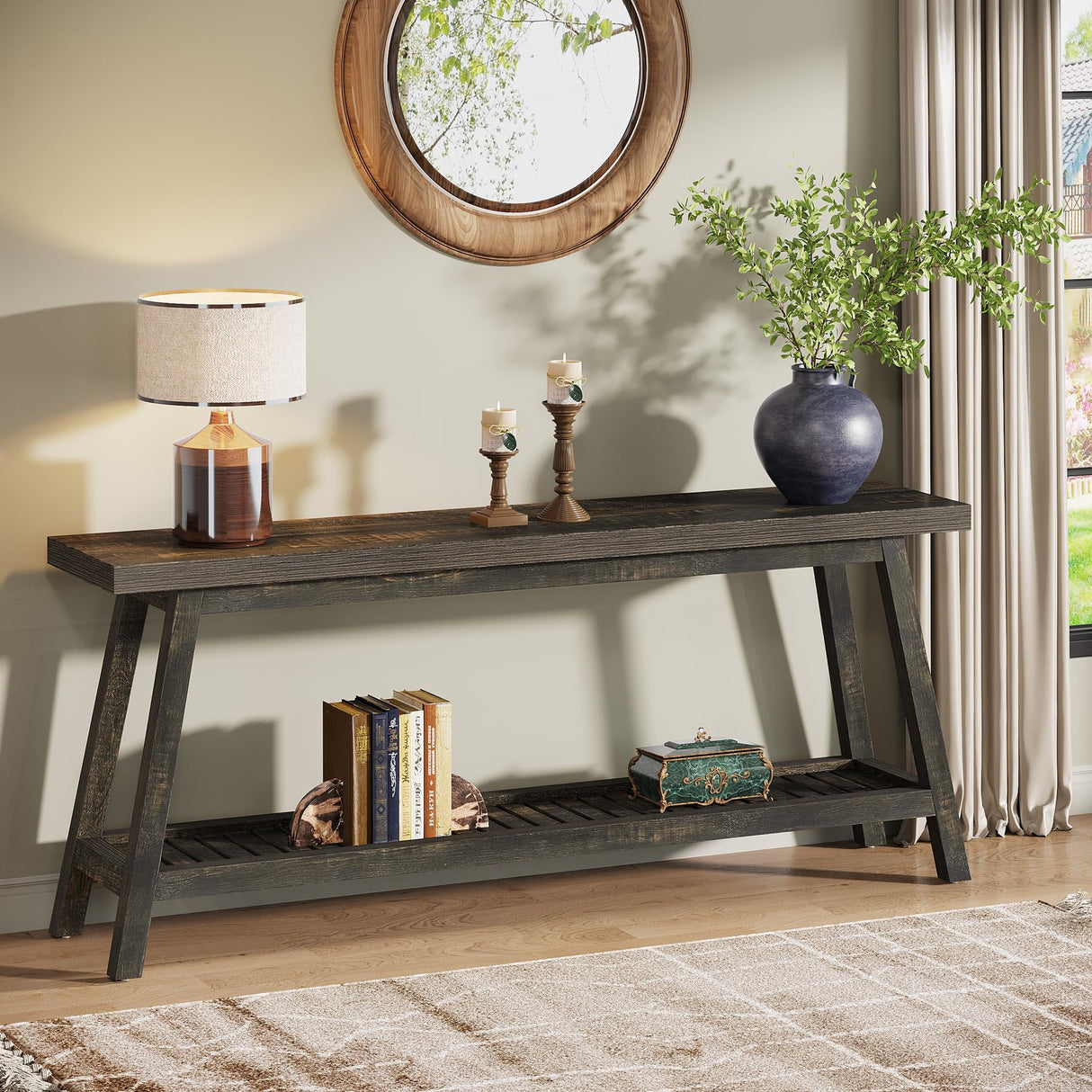 Tribesigns 70.86-Inch Console Table for Entyrway, Farmhouse 2-Tier Entry Entrance Table, Narrow Long Sofa Table Behind Couch, Dark Brown Tribesigns