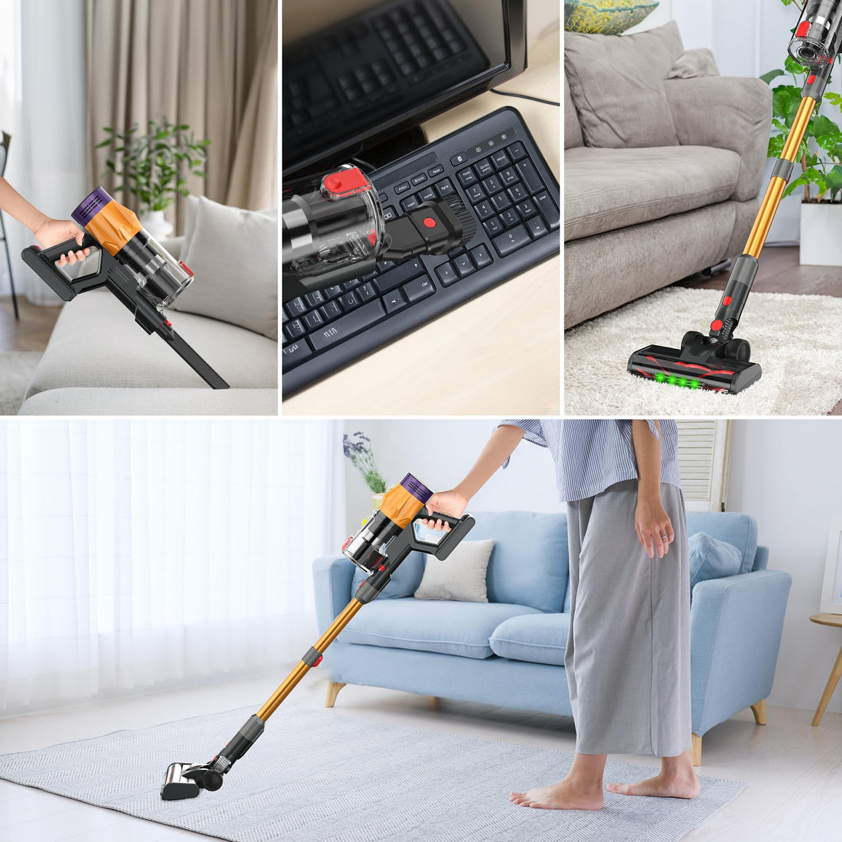 Cordless Vacuum Cleaner w/LED Display, 550W Self-Standing Cordless Stick Vacuum Cleaner for Home, Removable Battery/Lightweight/Rechargeable Pet Vacuum Cordless for Pet Hair/Hardwood Floor/Carpet VCC