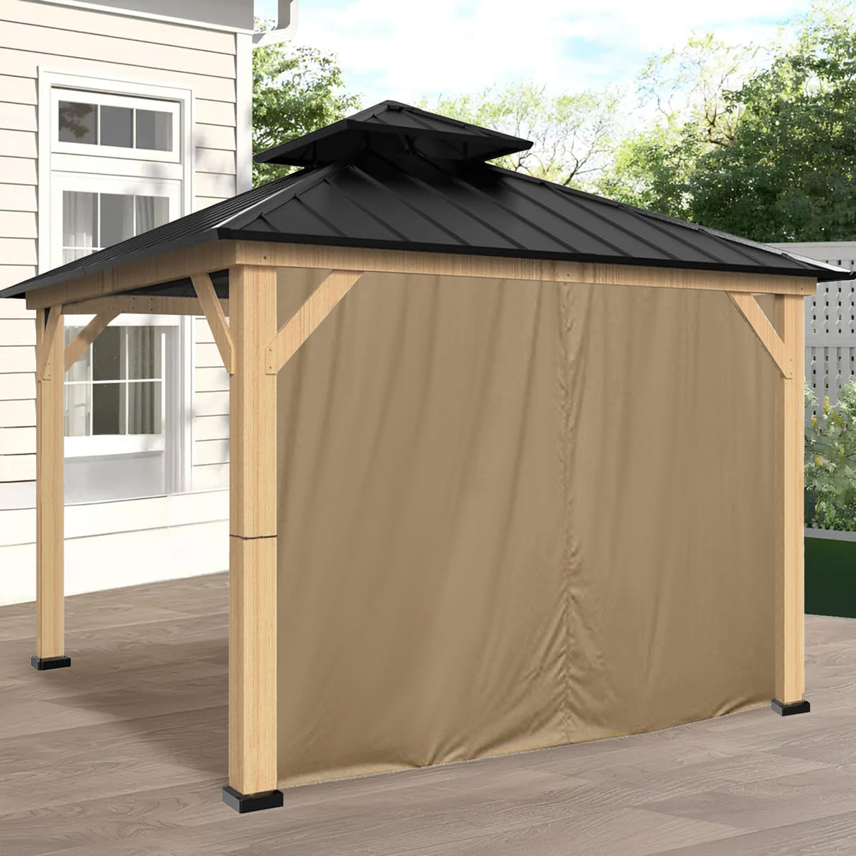 Coastshade Gazebo Pergola Canopy Panel Sidewalls Replacement 10ft Gazebo Pergola Privacy Panels Sidewall for Gazebos with 12Curtain Rings &12Rail Hooks, Khaki CoastShade