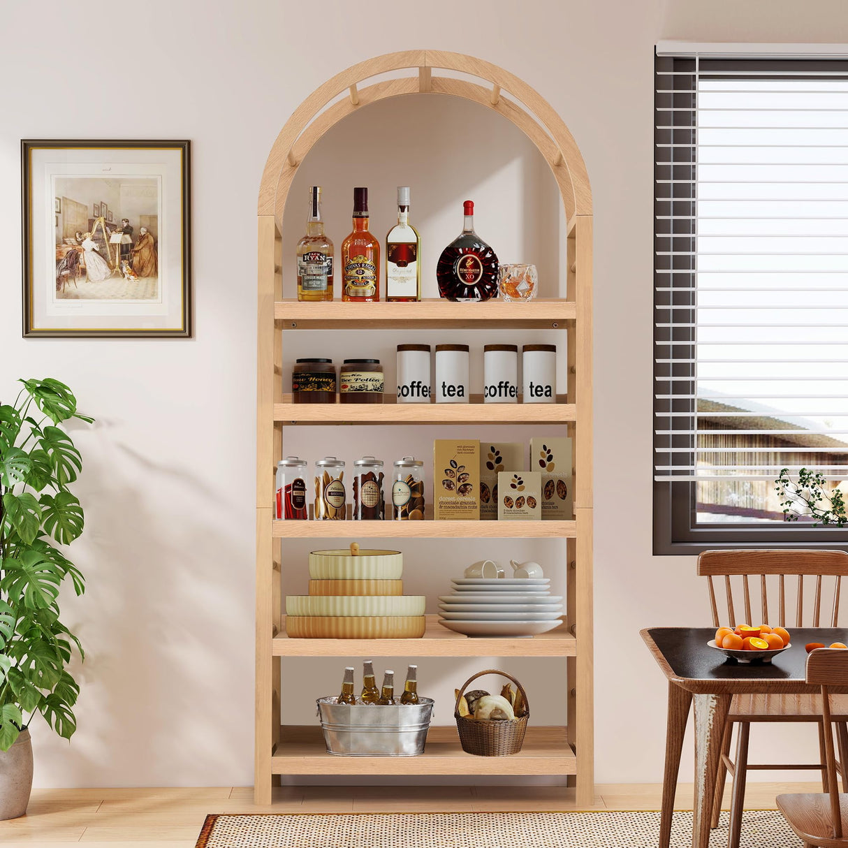 YUCHIATH 5-Tier Solid Wood Open Bookcase, Modern Arched Bookshelf, Home Office Shelf Storage Organizer, Storage Display Rack Shelf for Living Room (Natural) YUCHIATH