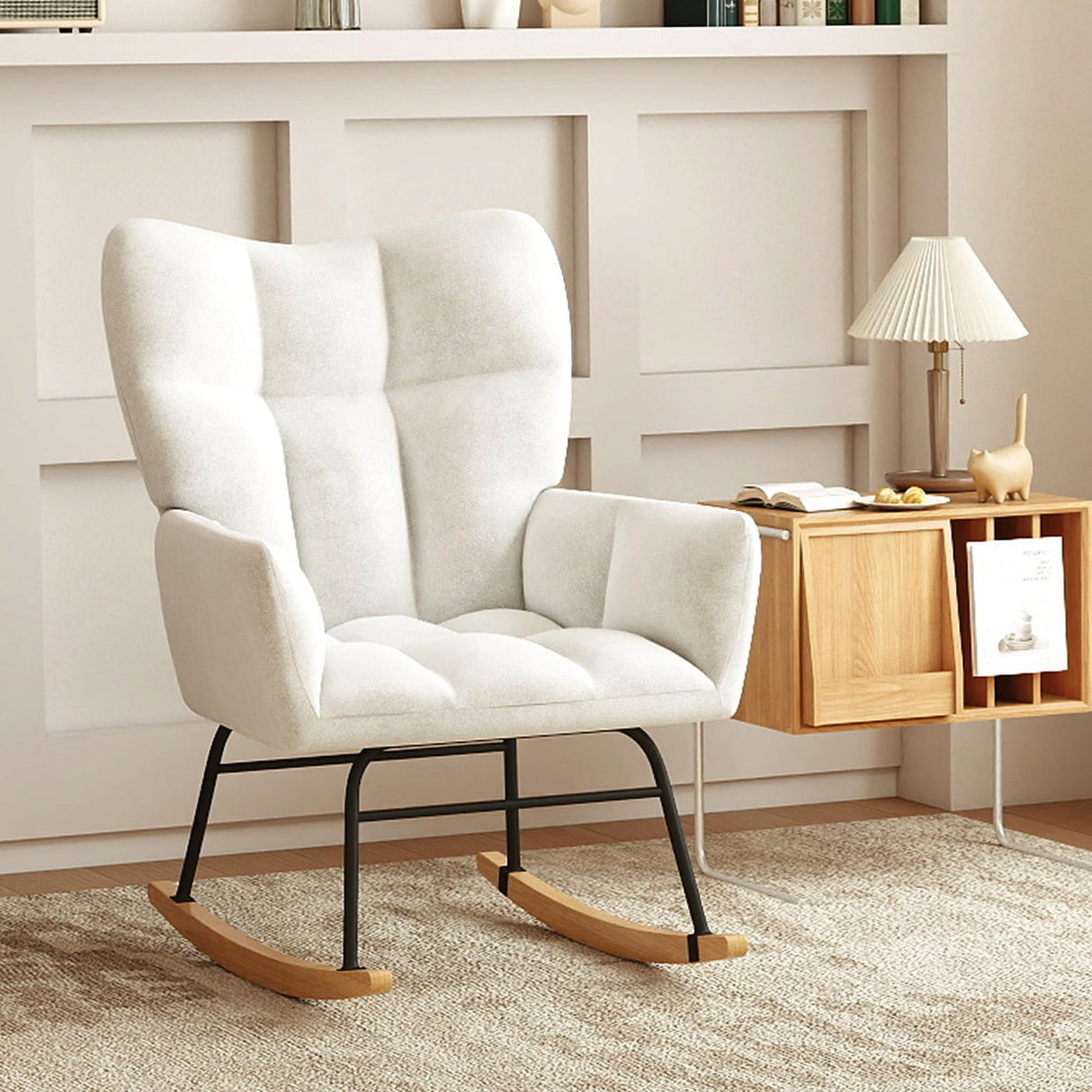 Murago Rocking Chair Nursery, Nursery Rocking Chairs, Baby Rocker, Glider Rocker, Safety Anti Tip Design, 440 Lb. Capacity, Cotton Fabric Cover, White Murago