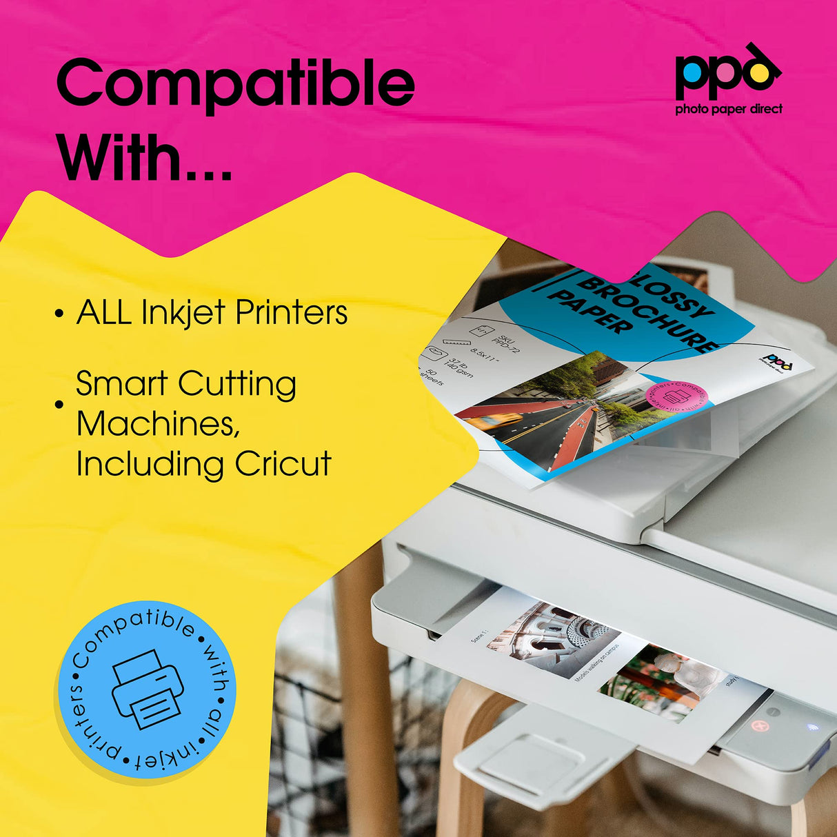 PPD Double Sided Photo Paper, Glossy Brochure Paper 8.5 x 11 for Inkjet Printer, 140 gsm, 6.3 mil Thick for Magazine, Flyer, Presentation, Program, Instant Dry & Water Resistant (100 Sheets) PPD