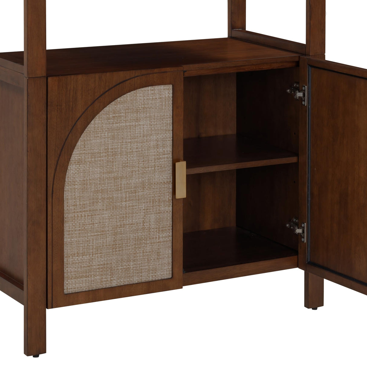 Nathan James Paxton Boho Arched Bookshelf Cabinet with Solid Wood Frame and Rattan Base, Dark Acacia, Set of 2 Nathan James