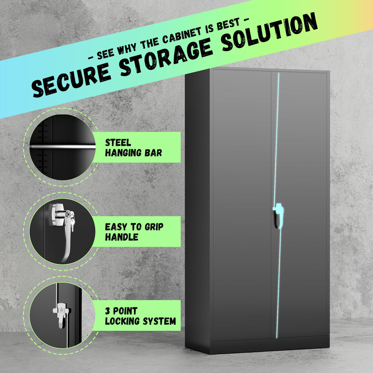 INTERGREAT Wardrobe Cabinets with Locking Doors and Shelves, Clothing Locker 72" X 32" X 16" Storage Cabinets for Home Room,Fire Department, School, Employee,Gym,Government (Black) INTERGREAT