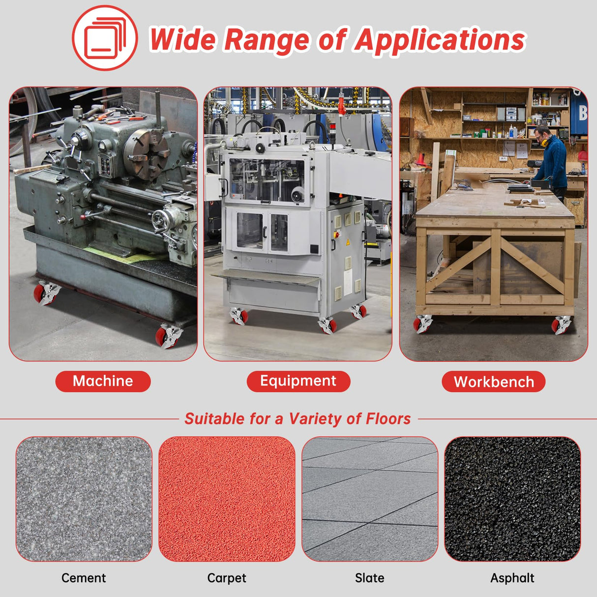 Nefish 4 Inch Heavy Duty Casters Wheels, Industrial Grade Polyurethane Casters Set of 4 with Dual Ball Bearing, Solid Polyurethane Wheel 2500 Lb, Plate Swivel Casters for Cart, Industrial, Machine Nefish