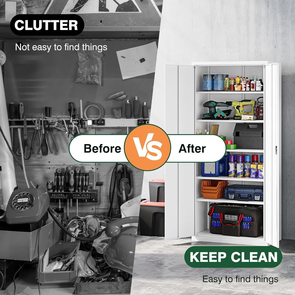 Letaya Metal Garage Storage Cabinets with Lock Door and Adjustable Shelves, Steel Tool Cabinets for Home,Office,Warehouse Organisieren (White, 71" H) Letaya