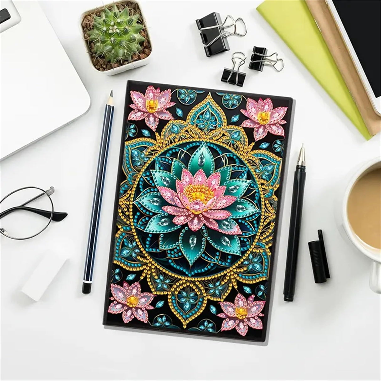 Lotus Diamond Painting Notebook for Adults, A5 Diamonds Art Journal and DIY Sketchbook, Diamond Art Kit Supplies,Gift for Beginners, Craft Lovers, Artists. (Lotus) Formeydemi
