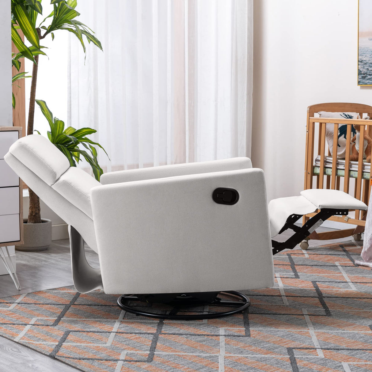 Modern Mid Century Upholstered Recliner Chair with Thick Seat Cushion and Backrest Wood Accent Armchair for Living Room, Bedroom, Home Office Beige Merax