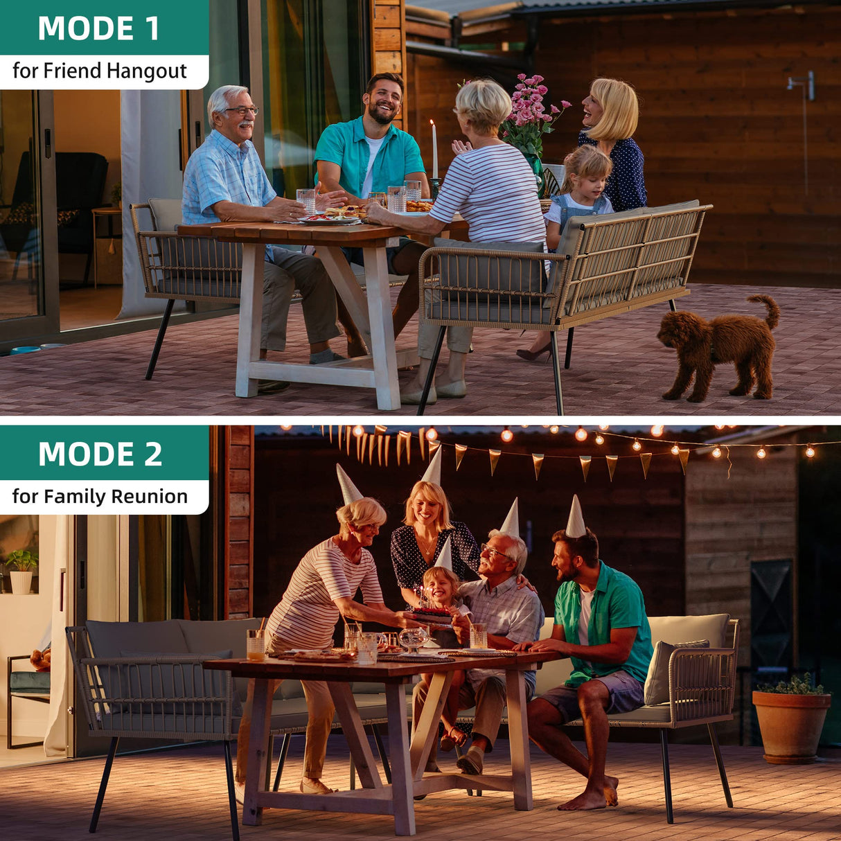 YITAHOME 4 Pieces Patio Furniture Set, Outdoor Wicker Conversation Sectional L-Shaped Sofa with 5 Seater for Backyard, Porch, Boho Detachable Lounger with Thickness Cushions and Side Table - Grey YITAHOME