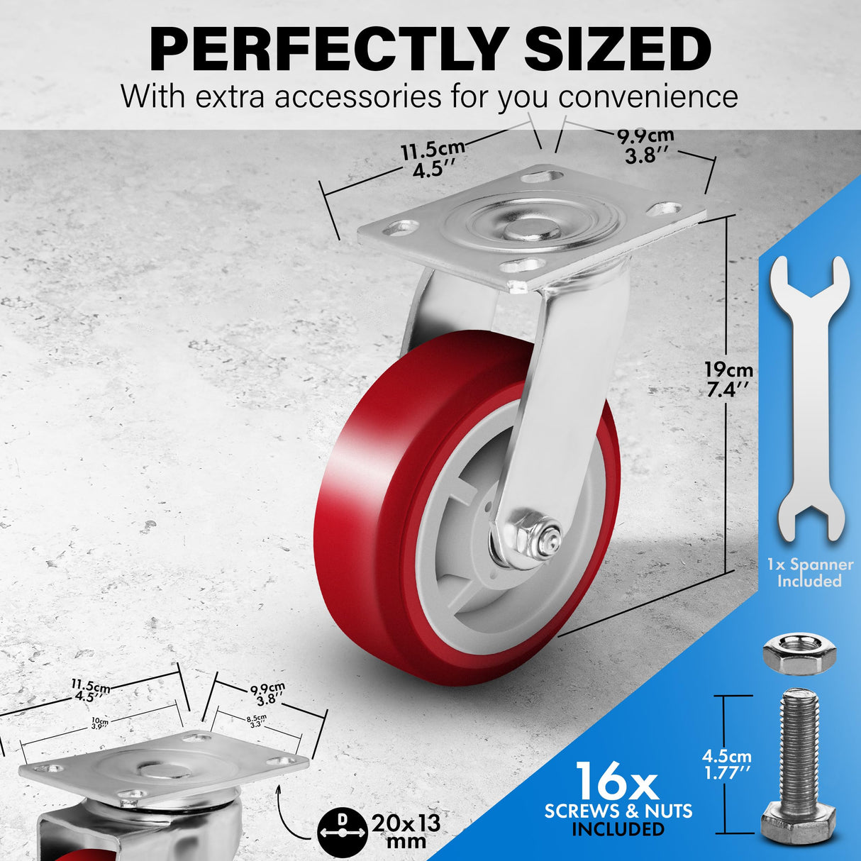 Castrek 6 Inch Heavy Duty Casters Set of 4, Lockable Plate Caster Wheels with Brakes Scratch Resistant & 360 Degree Rotatable, 6000 lbs Load Capacity - Ideal for Any Floor (2 x Swivel & 2 x Brakes) Castrek