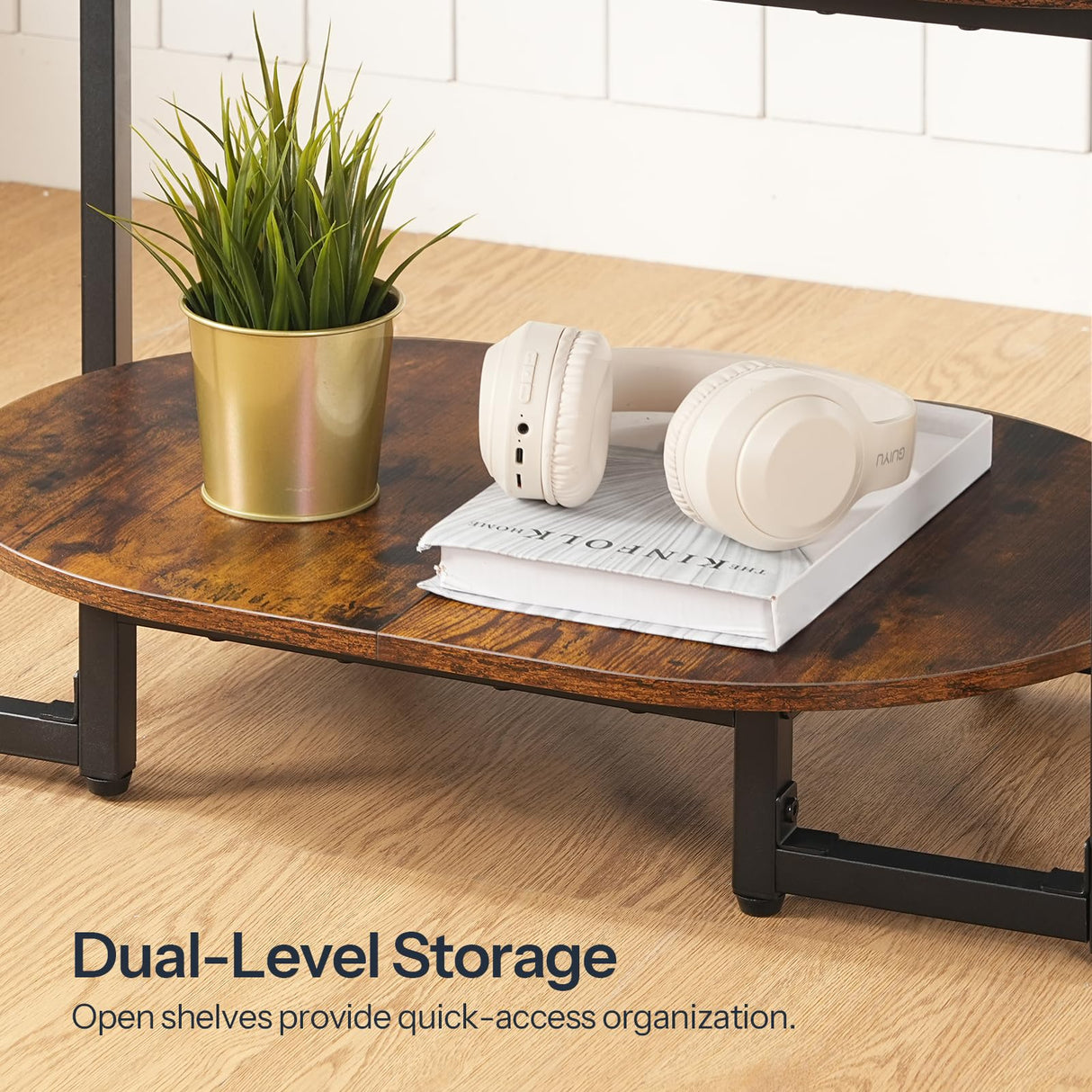 HOOBRO Coffee Table for Living Room, Oval Small Coffee Table with 2-Tier Open Storage Shelf, Industrial Cocktail Tea Table, Wooden Desktop Center Table, Farmhouse, Home Office, Rustic Brown BF09KF01 HOOBRO