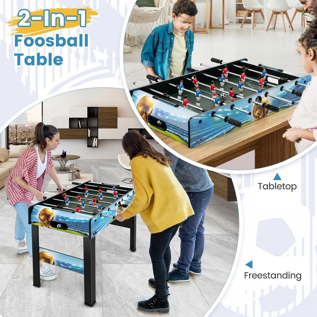 Goplus Foosball Table, 2-in-1 Tabletop & Freestanding Soccer Game Table with Detachable Leg, Ergonomic Handle, 2 Balls, Adults Youth Kids Foosball Games for Home, Office, Pub, Arcade Game Room Goplus