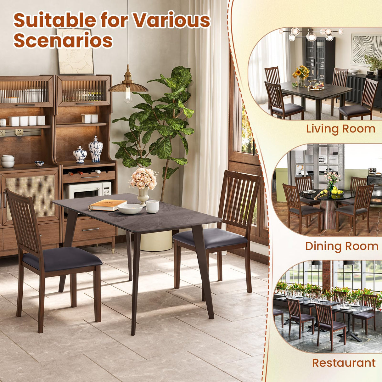 Giantex Wooden Dining Chairs Set of 2, Upholstered Kitchen Chairs w/Slat Back, Wear-Resistant PVC Leather, Rubber Wood Legs, Farmhouse Dining Side Chairs for Dining Room, Living Room, Espresso Giantex