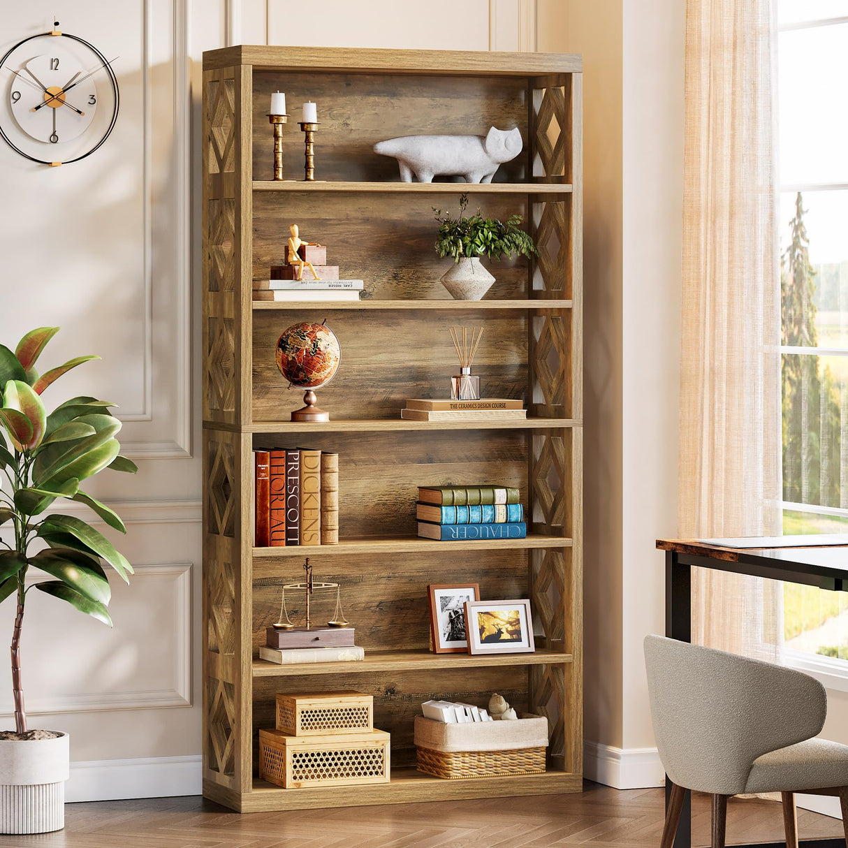 Tribesigns 74.8" Tall Bookcase, 7-Tier Industrial Bookshelf with Storage, Floor Standing Open Display Storage Shelves for Home Office, Living Room, Bedroom, Brown Tribesigns