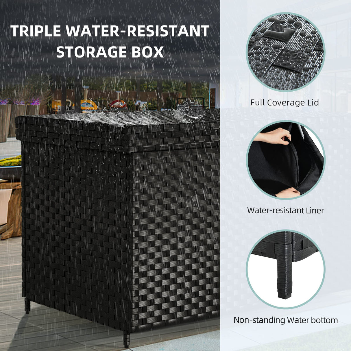 YITAHOME 230 Gallon Wicker Deck Box, XXL All-Weather Outdoor Storage Box, Rattan Storage Bin for Patio Furniture, Outdoor Cushions, Pool Storage and Garden Tools - Black YITAHOME