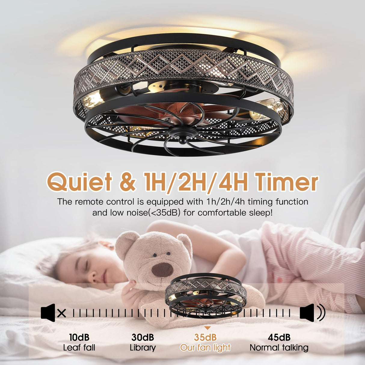 SHIHOT Low Profile Caged Ceiling Fans with Lights and Remote, Flush Mount Ceiling Fan with Light, Bedroom Fan, Small Industrial Black Ceiling Light Fixture, Reversible(Bulbs not Included) SHIHOT