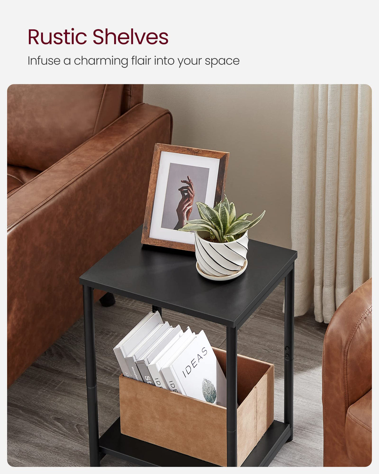 VASAGLE Side Tables Set of 2, Small End Table, Nightstand for Living Room, Bedroom, Office, Bathroom, Black ULET272B16 VASAGLE