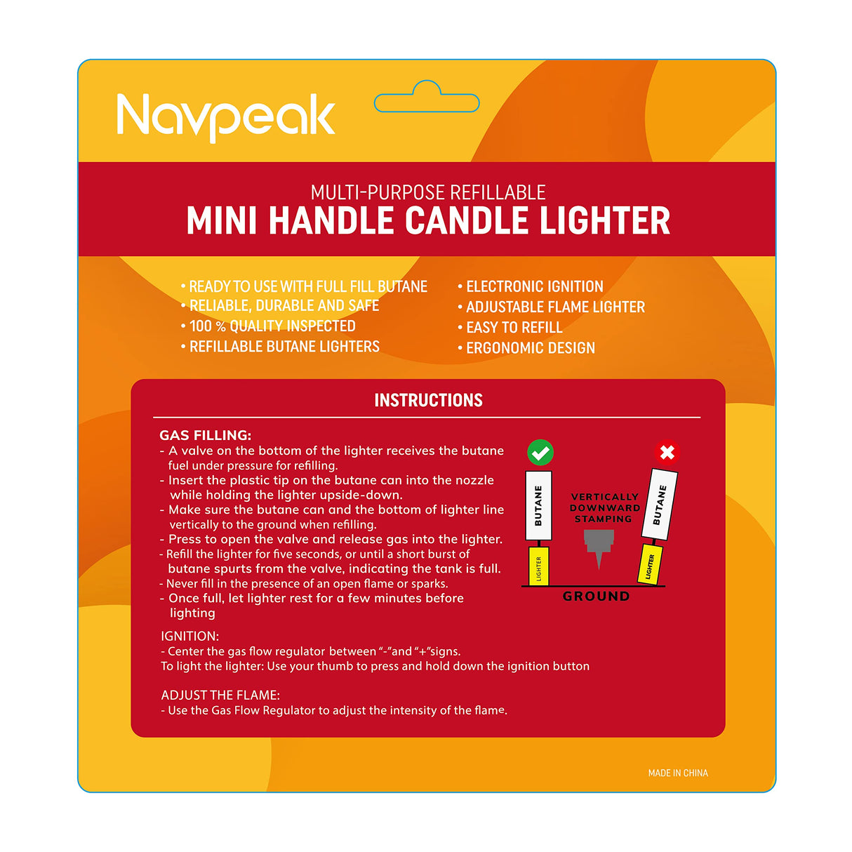 Navpeak Mini Candle Lighter Multipurpose Lighter Utility Lighter with Extended Wand Handy Refillable for Kitchen Fireplace Pilot Light DIY BBQ Grill Stove 5 Pack (Butane Included) Navpeak
