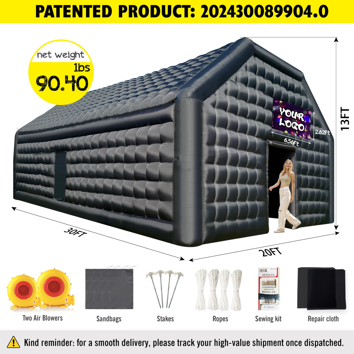 WARSUN 30x20x13Ft Inflatable Nightclub with Two 680W Blowers Large Black Inflatable Night Club Party Tent Disco Cube Gazebo Event House for Birthday, School Events, Backyard Party, Rental Business WARSUN