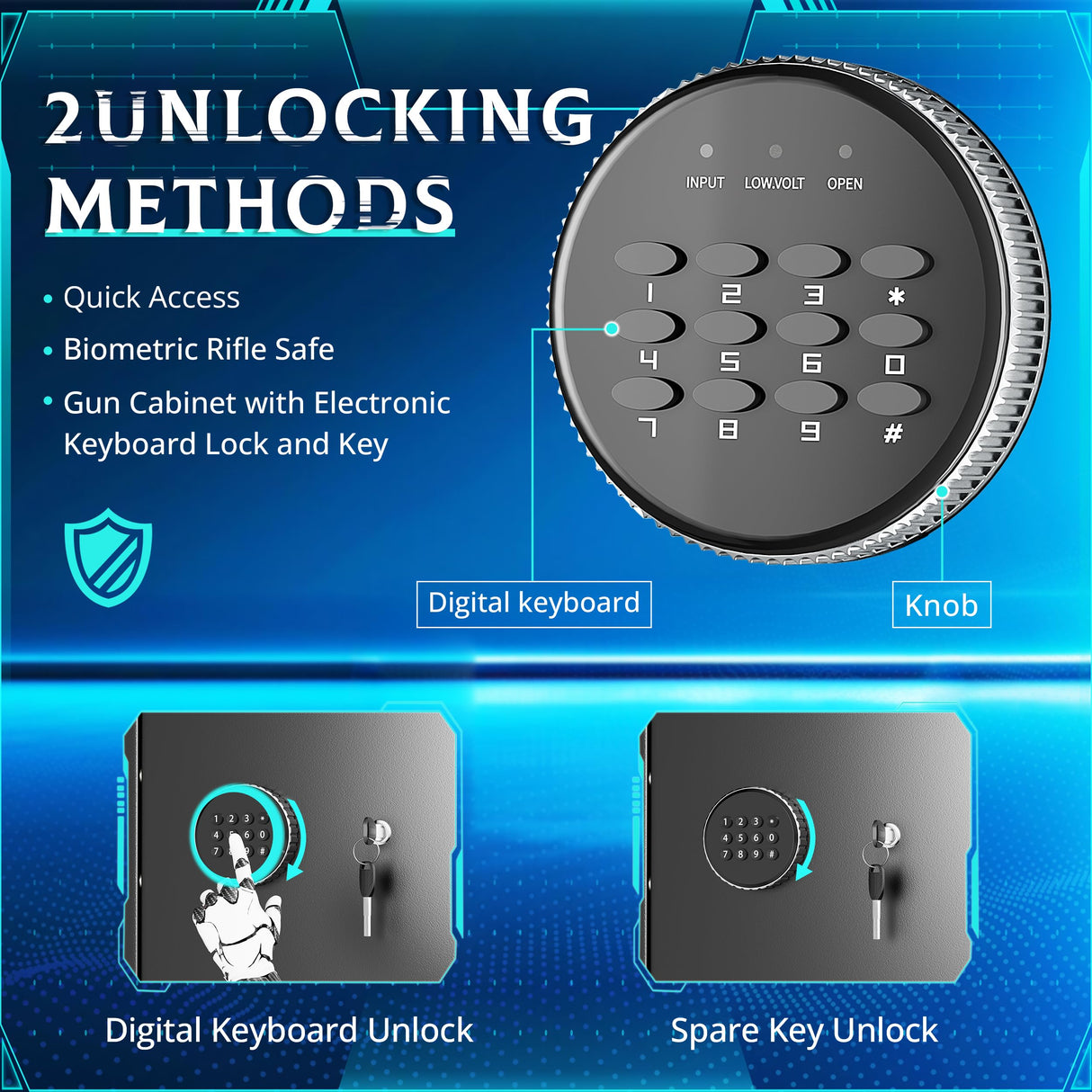 SUNCROWN 10-12 Gun Safe, Rifle and Pistol Home Safe, Large Rifle Safe, Digital Keyboard Gun Cabinet with Pistol Bag and 3 Adjustable Brackets for Home Use, Black SUNCROWN