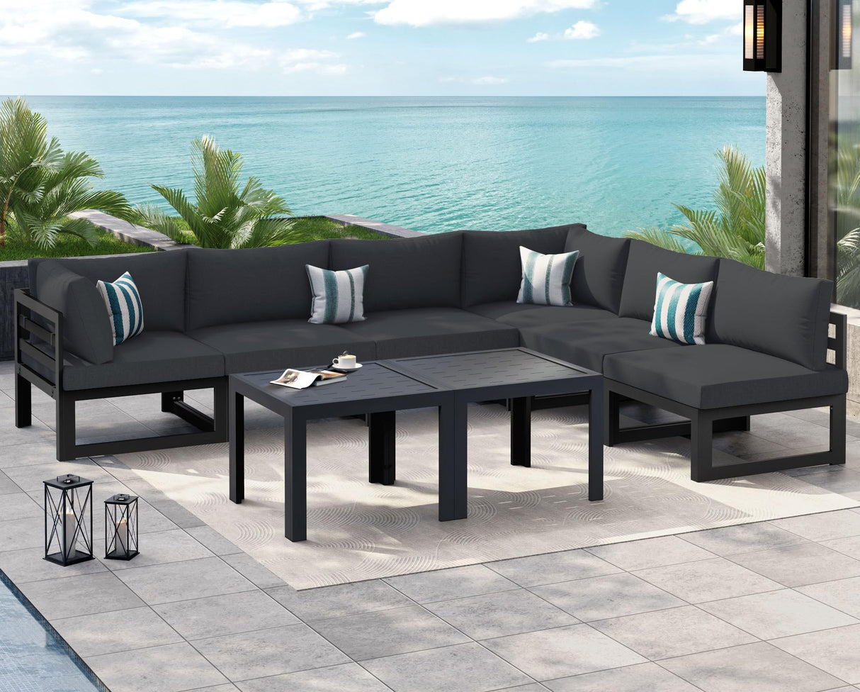 NICESOUL 8 Piece Modern Aluminum Patio Furniture Set Deep Seated, Extra Wide Modular Outdoor Sectional for 6 People, 500 lbs Heavy Duty L-Shaped Oversized Sofa Couch for Outside Backyard, Ember Black NICESOUL
