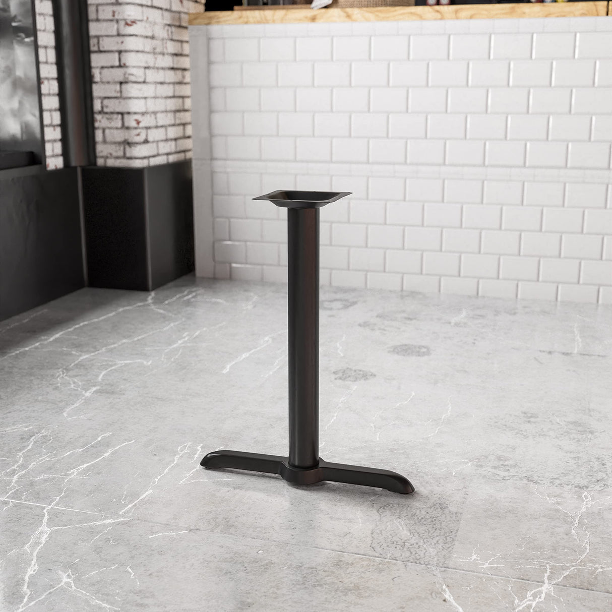 Flash Furniture 5" x 22" Restaurant Table T-Base with 3" Diameter Table Height Column, Commercial T-Base Cast Iron Restaurant Table Base, Black Flash Furniture