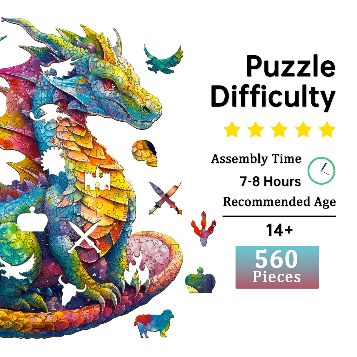 Jigfoxy Wooden Puzzles for Adults, Dragon Wood Puzzles Adult, Unique Animal Shape Wooden Jigsaw Puzzles, Birthday Gifts for Puzzles Lovers (XL-21.7 * 18.6in-560pcs) Jigfoxy