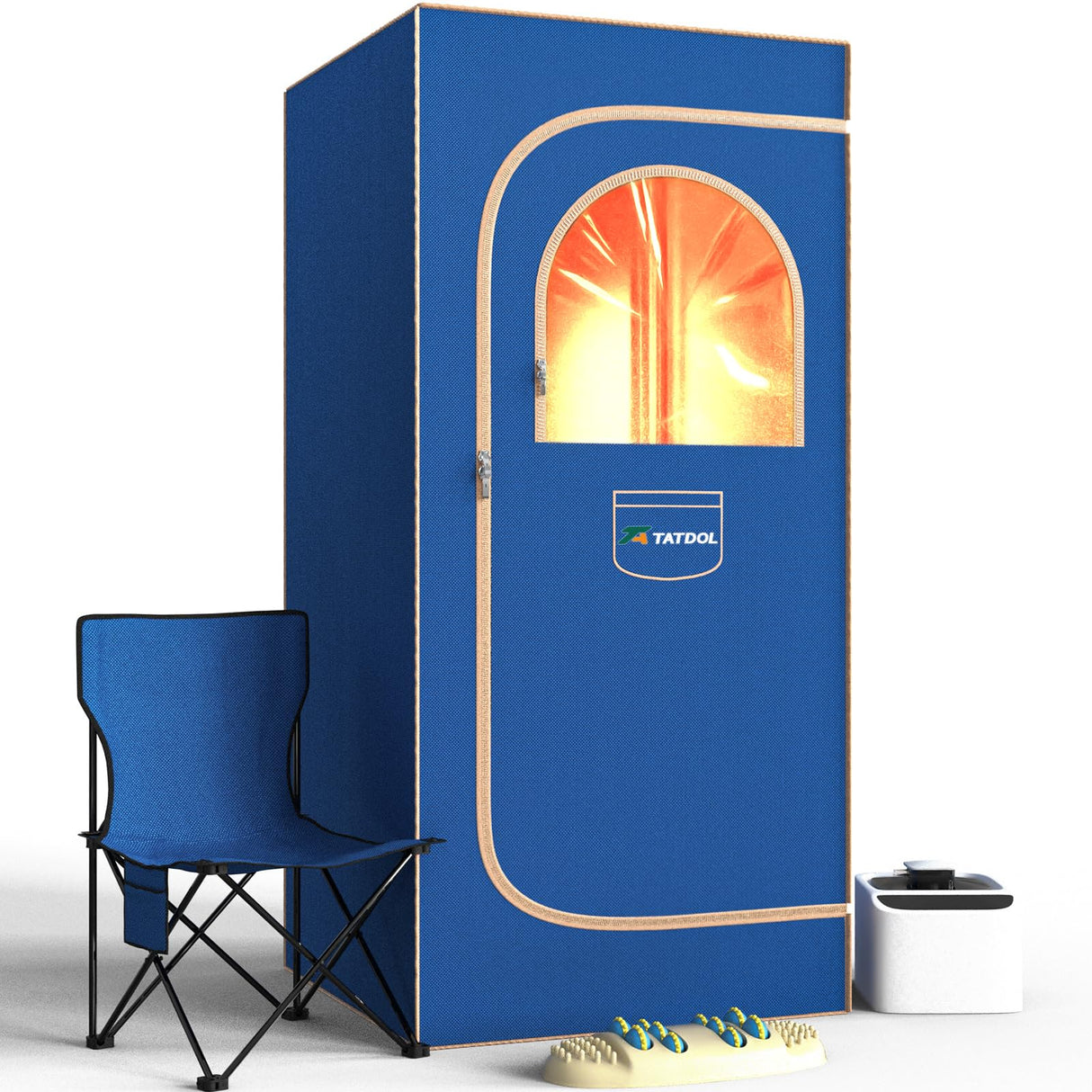 TATDOL Portable Home Steam Sauna Box, Full Size Personal Thicken 600D Sauna Tent Kit for Spa, Indoor Sauna Relaxation with 2.6L & 1000 Watt Steam Generator, Remote Control, Chair, Mat, Foot Rest TATDOL