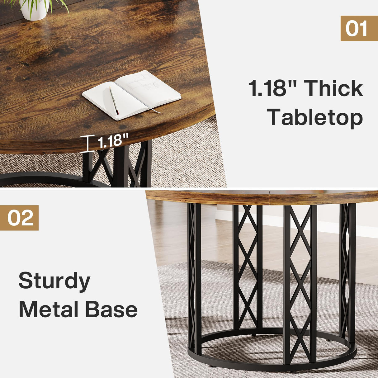 Tribesigns 47" Round Conference Table, Round Business Meeting Table with Metal Base, Small Seminar Table Reception Negotiation for Office Meeting Conference Room Tribesigns