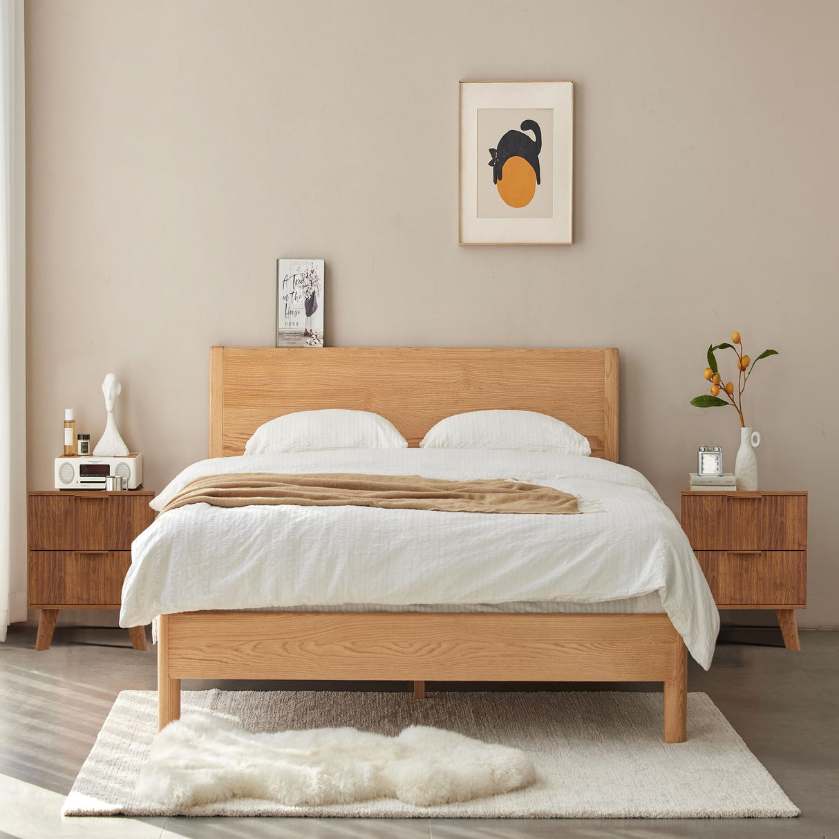 Nightstands Set of 2 with Drawers, Modern Large Striped Bed Side Table with 2 Drawers, Mid Century Modern Night Stand with 2 Drawers, Bedside Table End Table with 2 Drawers & Solid Wood Legs (Walnut) affeivul