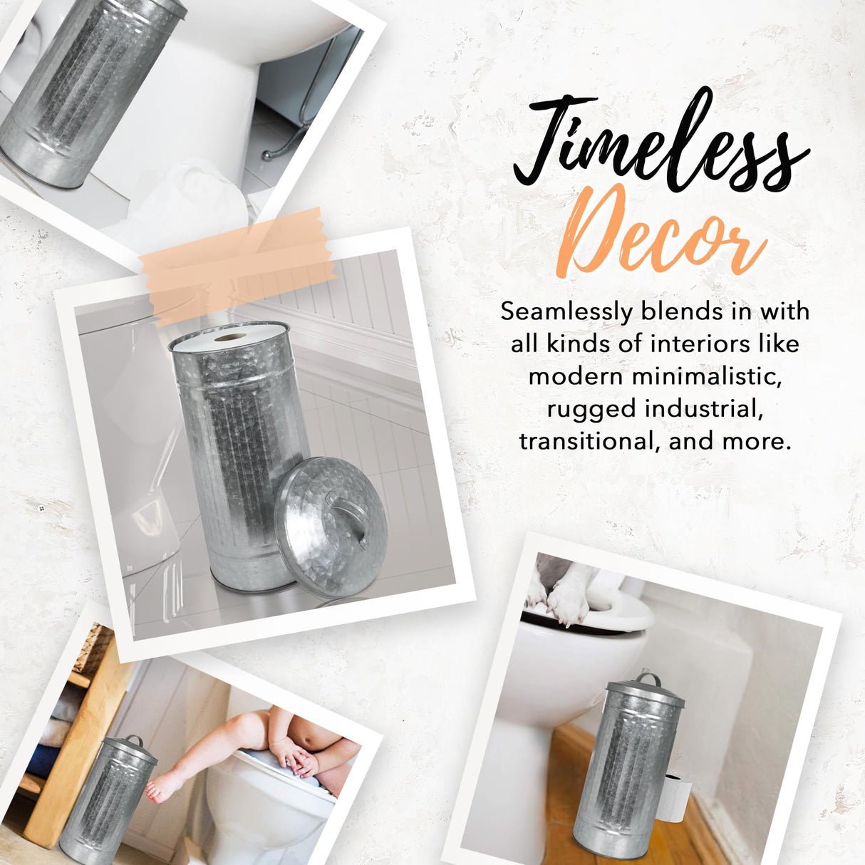 Autumn Alley Farmhouse Galvanized Metal Free Standing Toilet Paper Holder Organizer Stand Canister with Lid – Fits 3 Mega Rolls, Rustic Enclosed Toilet Storage Stand Autumn Alley