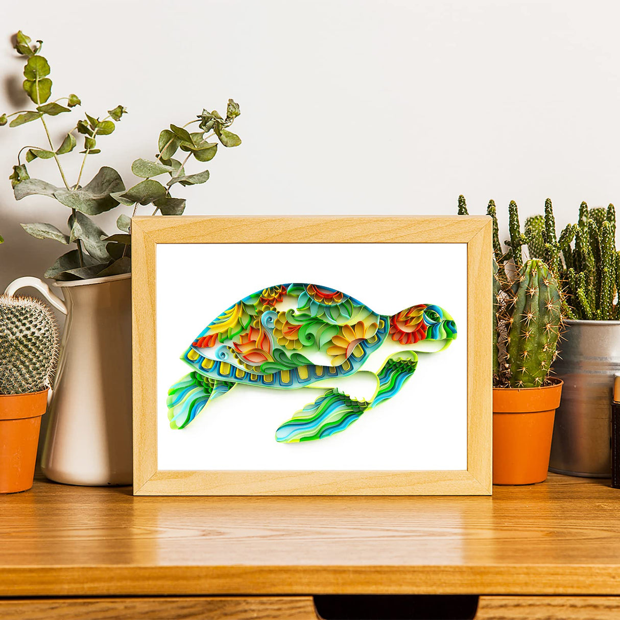 Uniquilling Quilling Kit, Paper Quilling Kits, 8 * 10-in Green Turtle Paper Filigree Kits with Quilling Tools& Using Manual, DIY Quilling Artwork Modern Wall Art for Living Room Uniquilling