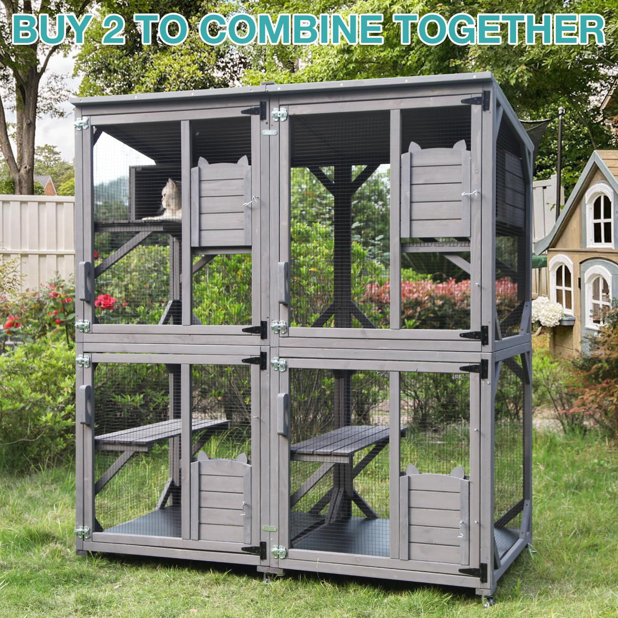 Catio Outdoor Cat Enclosure,Cat House with Wheels,Upgraded Resting Box,Waterproof Roof for Patio Garden Suumerpety