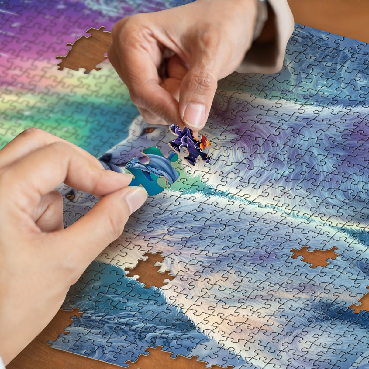 Aurora Wolf Puzzles for Adults 1000 Pieces, Colorful Animal Art Landscape Jigsaw Puzzles, Beautiful Winter Scenic Wildlife Scenery Puzzle IdeaBazar