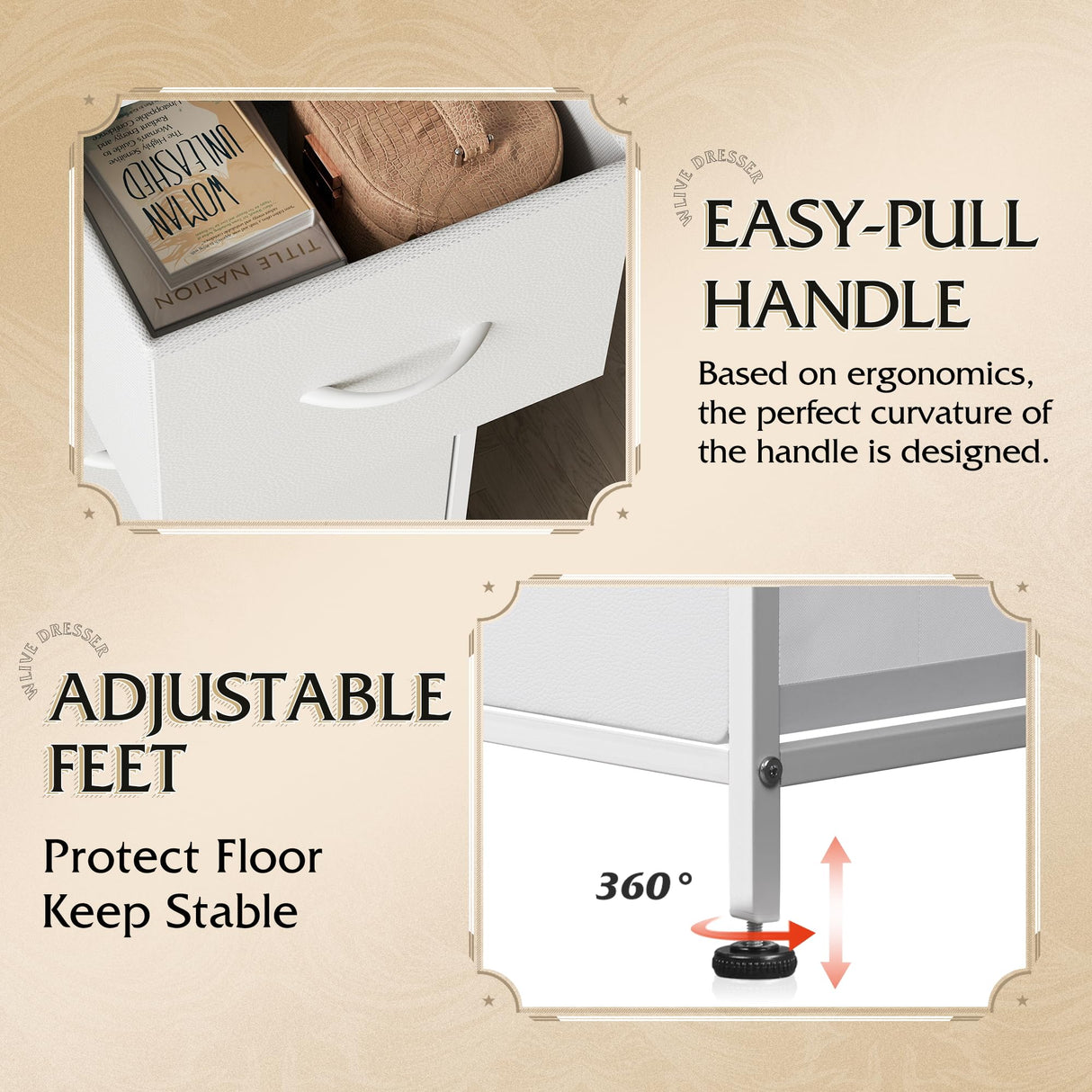 WLIVE Dresser for Bedroom with 5 Drawers, Wide Chest of Drawers, Fabric Dresser, Storage Organization Unit with Fabric Bins for Closet, Living Room, Hallway, White WLIVE