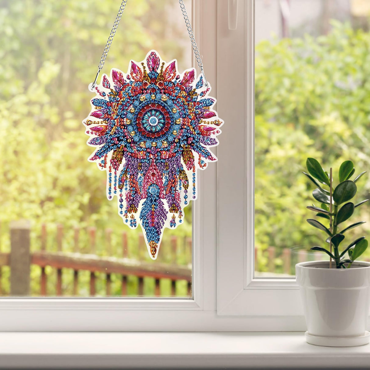 HEIBAGO Dreamcatcher Hanging Diamond Art Kits for Adults, Special Shaped Crystal Diamond Painting Ornament Kit, DIY Double-Sided Pattern Window Pendant Gem Art Kit for Home Wall Decor 8.3x8.3inch HEIBAGO