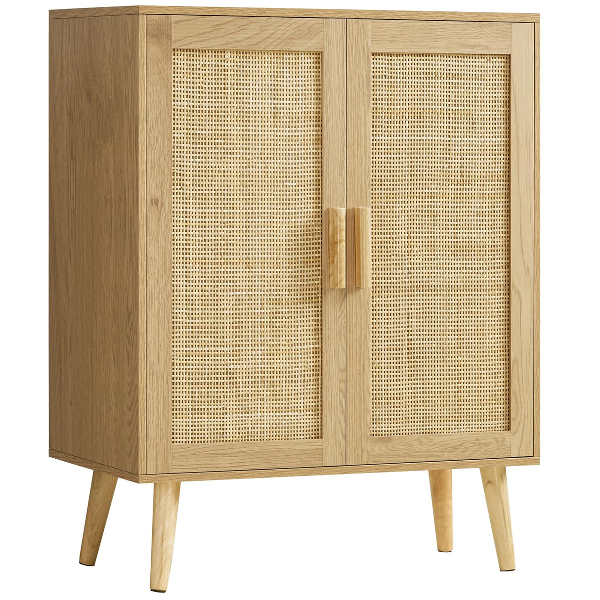 Iwell Storage Cabinet, Rattan Cabinet with Adjustable Shelf & Doors, Buffet Cabinet with Storage, Accent Cabinet for Living Room, Kitchen, Entryway, Natural Iwell