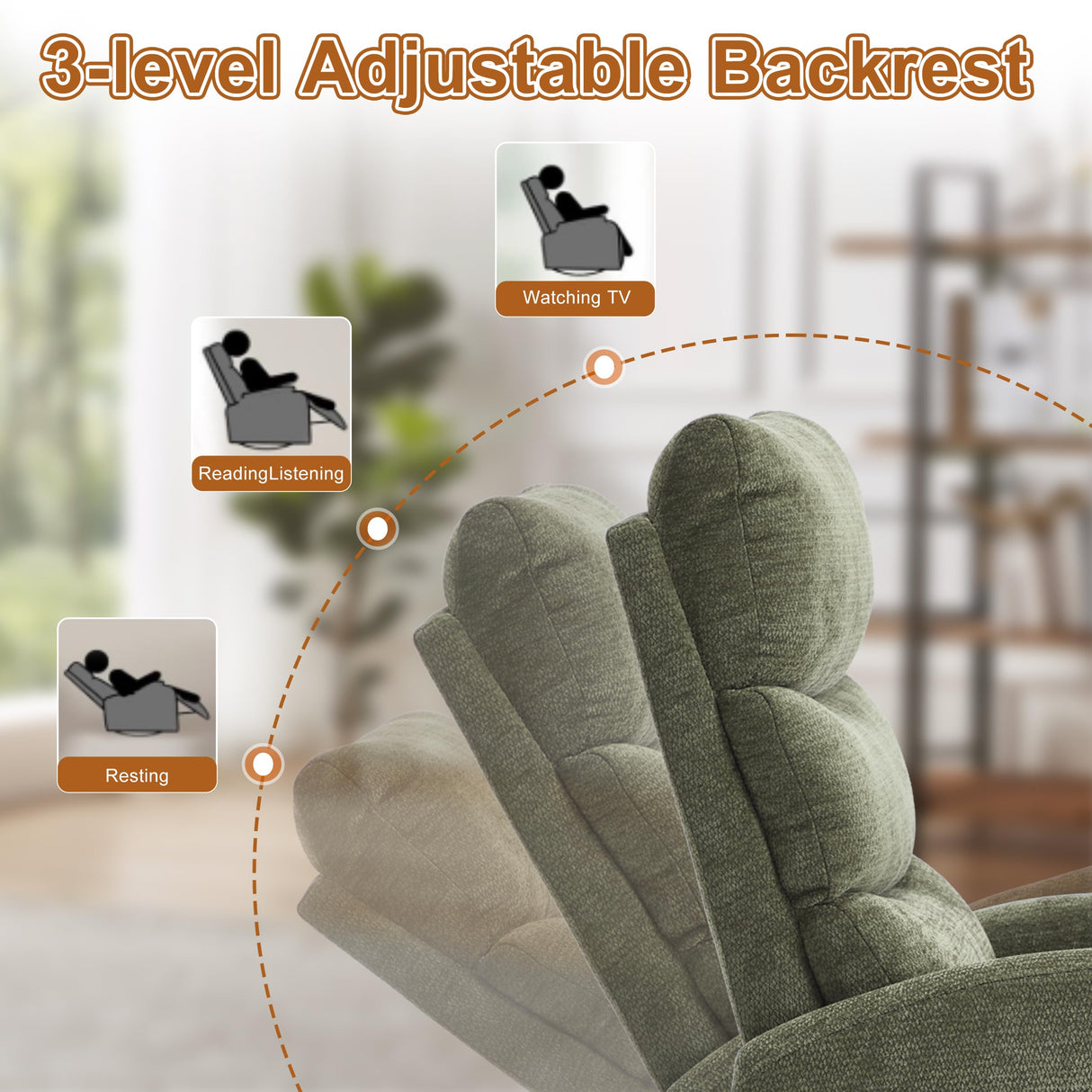 Manual Swivel Rocker Recliner Chair with Vibration Massage, Overstuffed Glider Chair with Lumbar Heat for Nursery, Living Room Reclining Sofa Chair, Chenille Fabric Green Luxlen