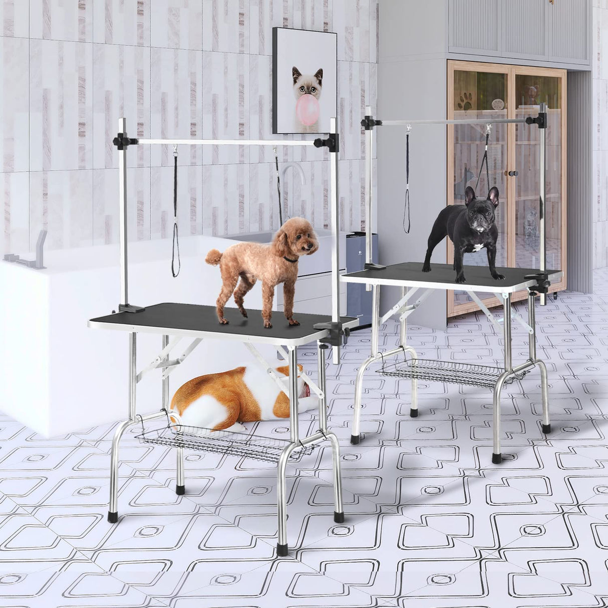 SoarFlash Pet Dog Grooming Table Foldable,Heavy Duty Foldable Pet Grooming Table with Arm & Noose & Mesh Tray, Maximum Capacity Up to 330lbs, 36inch, Black SoarFlash