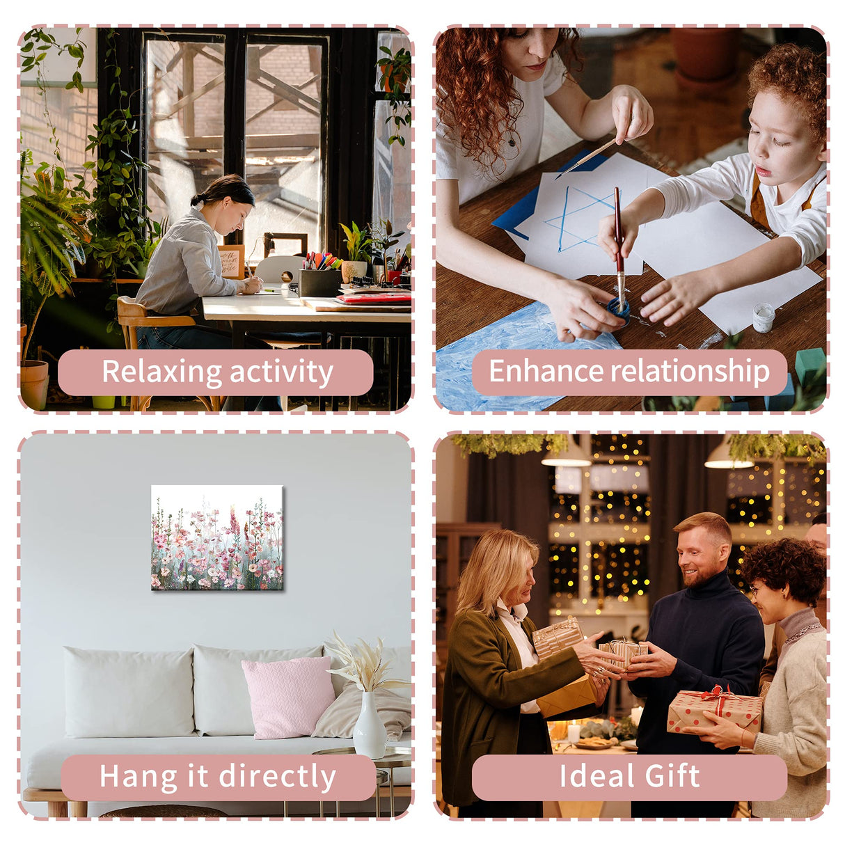 SUMGAR Paint by Numbers kit for Adults Flowers Framed Painting Easy DIY Acrylic Oil Painting on Canvas for Beginner Girls Teens,Pink Wildflower Paint by Numbers Kit with Frame Family Gifts 20" x 16" SUMGAR