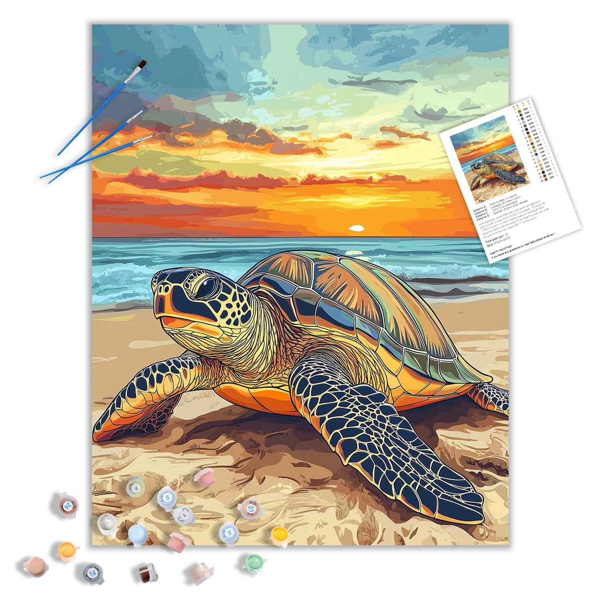 Hawksbill Turtle on Beach Paint by Number Kits for Adults, Ocean at Sunset Paint by Numbers, Sea Waves Cute Animals DIY Acrylic Paints Oil Painting for Home Decor(16×20inches, No Frame) ARNLRDYA