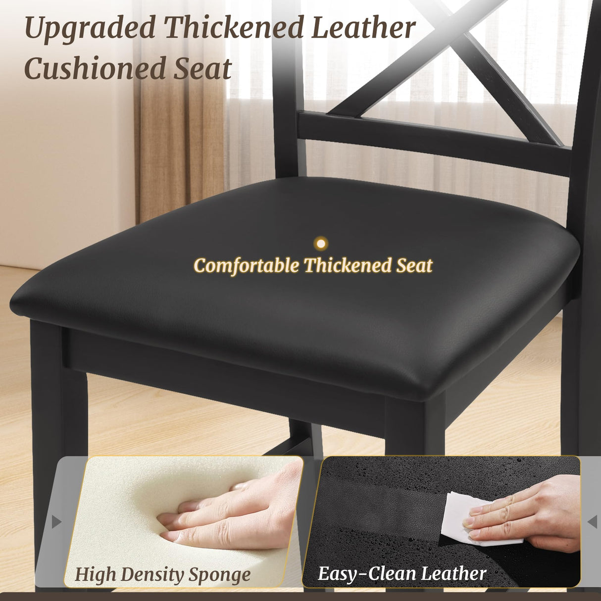 Cozyman 26" Wood Bar Stools Set of 2, Counter Height Bar Stools with Classical X-Shaped Back, Solid Barstools with Rubber Wood Frames and Faux Leather Seat, Black Cozyman