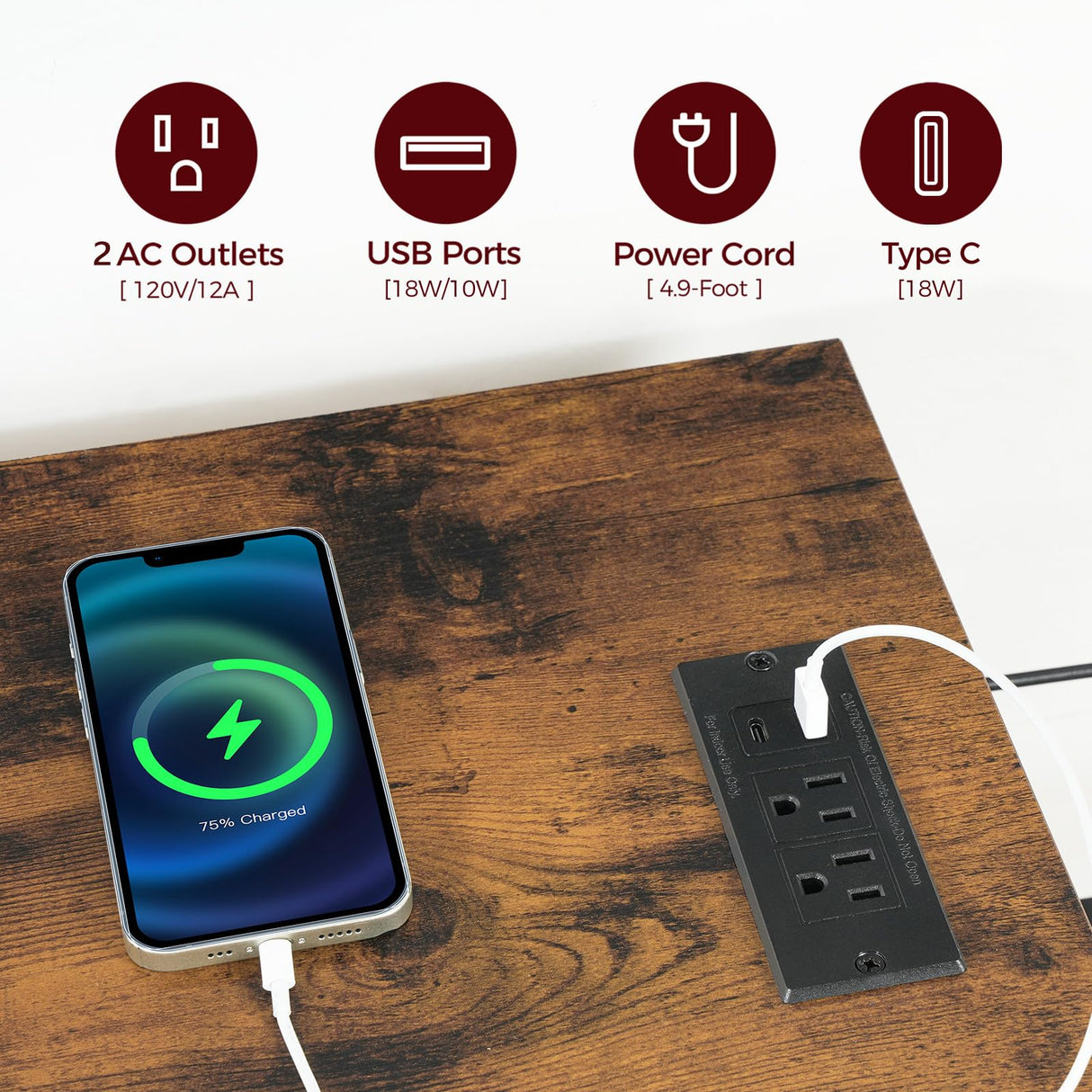 MAHANCRIS Bar Table, 35.4-Inch Counter Height Pub Table with Charging Station, Rectangular Dining Table with Wine Rack and Glass Holder, High Top Cocktail Tables, for Kitchen, Rustic Brown BTHR90E01 MAHANCRIS