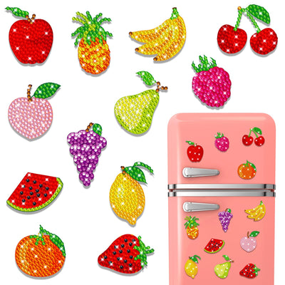 Copkim 12 Pcs Diamond Art Painting Magnets, Fruit Fridge Magnetic Diamond Art Painting Kits Fridge Sticker Magnet for Craft Photos Notes Home Office Decorations