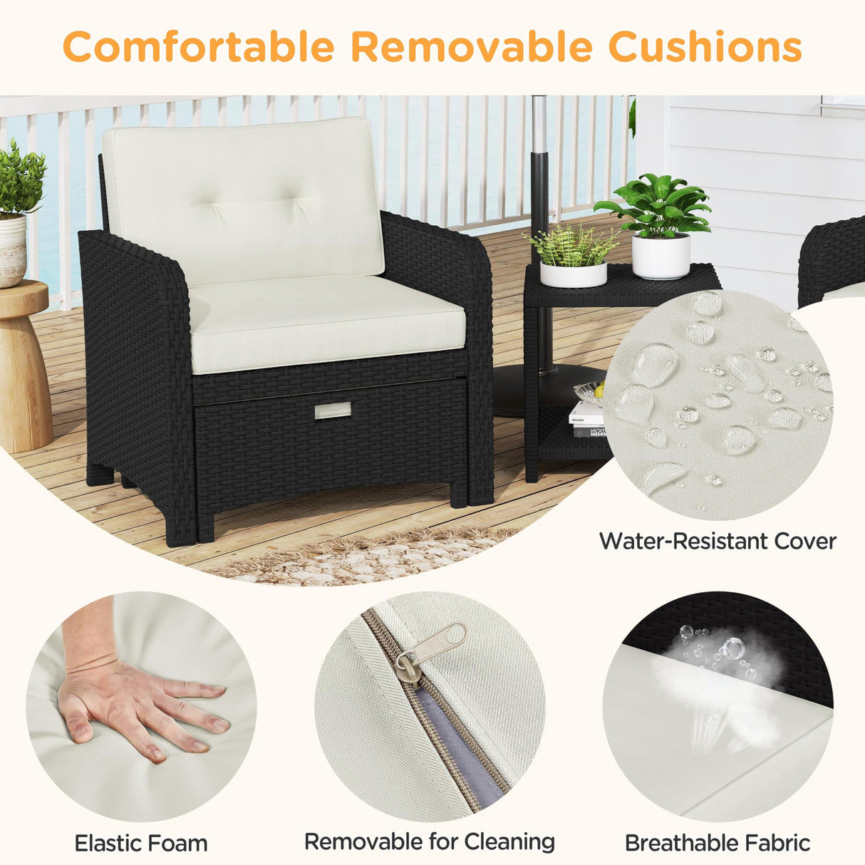 Yaheetech 5 Piece Patio Conversation Set with Ottomans, PE Wicker Balcony Furniture, Rattan Lounge Sofa with Cushions & Pillows, 2 Chairs & Side Table for Backyard, Porch, Garden, Black/Beige Yaheetech